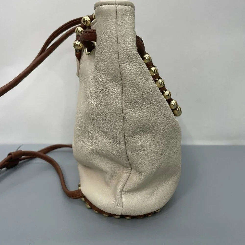 Big Buddha Mini Small Bucket Backpack Shoulder Bag Cinch Studded Cream Beige